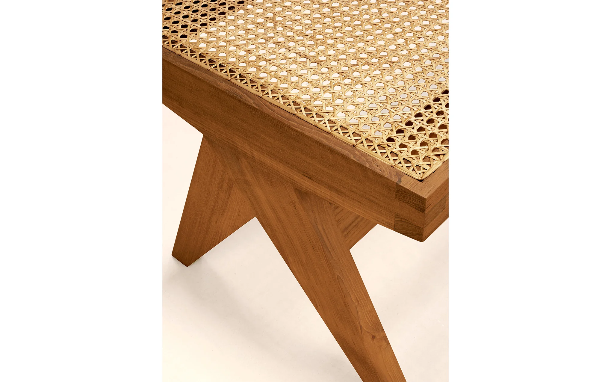 Teak & cane bench - Image 4