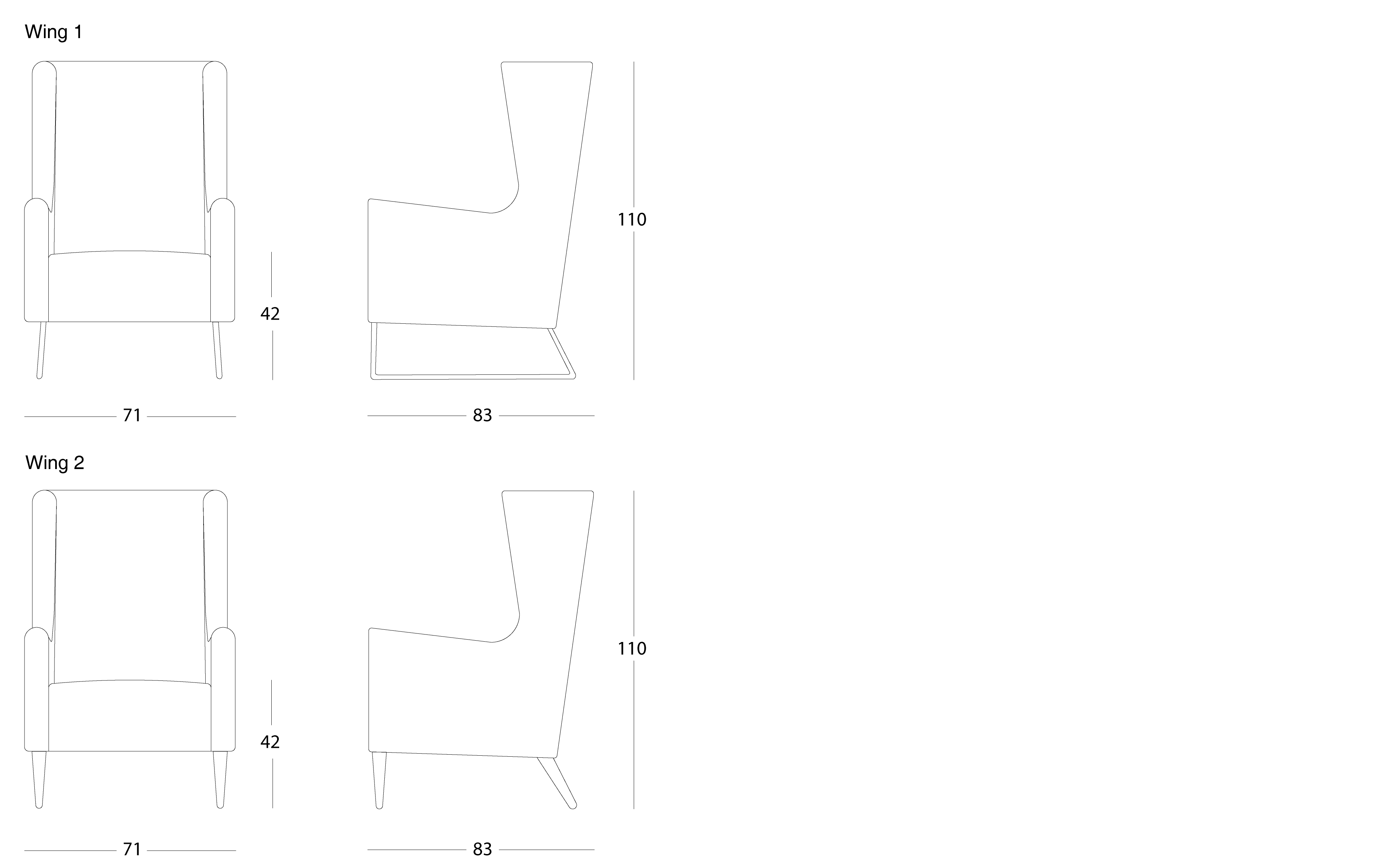 Wing 2 armchair - wooden legs - Image 3